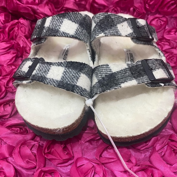 Arizona Plaid Shearling Birkenstock Sandals - Picture 2 of 9
